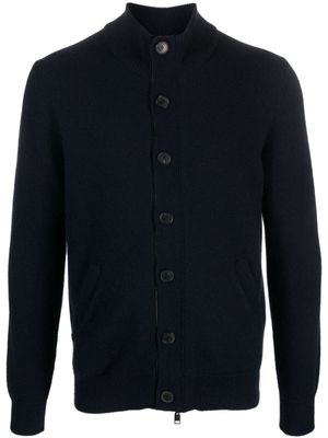 Brioni cardigan en cachemire à bords en cuir - Bleu