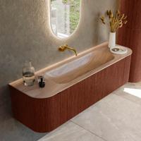 Badmeubel Mondiaz Kurve-Dlux | 160 cm | Meubelkleur Ruby | Wastafelkleur Saba | Solid surface | Wasbak midden spoelbak | Zonder kraangat(en) Badmeubel Mondiaz Kurve-Dlux | 160 cm | Meubelkleur Ruby | Wastafelkleur Saba | Solid surface | Wasbak midden spoelbak | Zonder kraangat(en)