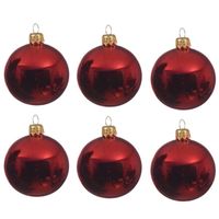 36x Kerst rode glazen kerstballen 8 cm glans - thumbnail