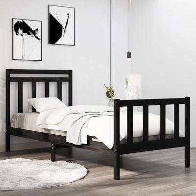 Bedframe massief hout zwart 75x190 cm