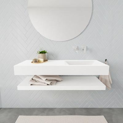 Mondiaz Alan badmeubel 120 cm solid suface planchet talc vrijhangend wastafel rechts zonder kraangat wit