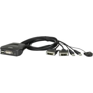 ATEN 2-poorts USB DVI-kabel KVM-switch met externe poortselectieschakelaar