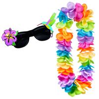 Tropical Hawaii party verkleed accessoires set - zomer thema zonnebril - bloemenkrans multi kleur