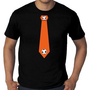 Grote maten zwart t-shirt Holland / Nederland supporter oranje voetbal stropdas EK/ WK voor heren