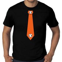 Grote maten zwart t-shirt Holland / Nederland supporter oranje voetbal stropdas EK/ WK voor heren - thumbnail