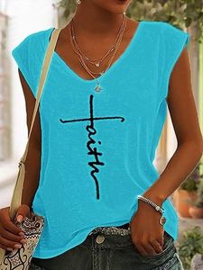 Loose Casual Faith V Neck Tank Top