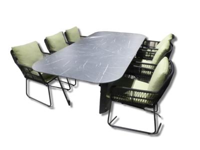 Tuinset Teeburu ovale tafel black, slate 240x120 cm met 4 stoelen Ran stoel black, emerald green - Yoi