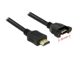 Delock 85102 HDMI-kabel HDMI Verlengkabel HDMI-A-stekker, HDMI-A-bus 1.00 m Zwart Schroefbaar, Vergulde steekcontacten