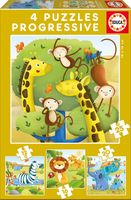 Set van 4 puzzels Wilde dieren van 12 tot 25 stukjes EDUCA geel