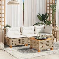 Tuinbank 3-zits met kussens poly rattan beige