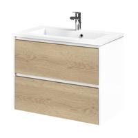 Tiger Reverse Meubelset 80 cm met 2 lades Naturel eik - Mat wit incl Quadro wastafel Hoogglans wit - 800318