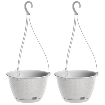 2x stuks hangende plantenpot/bloempot kunststof dia 22 cm/hoogte 14 cm parel wit