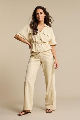 Red Button Drew Drawstring Co/linen Srb4909 Blouse Oatmeal