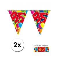 Leeftijd versiering - 2x vlaggenlijnen 85 jaar - met gratis sticker - feestartikelen - verjaardag
