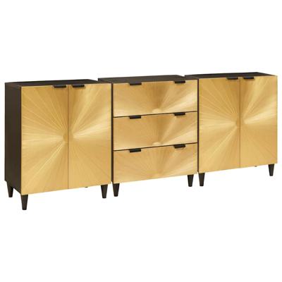 Dressoir 3 pcs Zwart en Goud 60 x 33 x 75 cm massief mangohout
