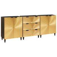 Dressoir 3 pcs Zwart en Goud 60 x 33 x 75 cm massief mangohout