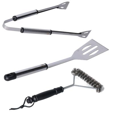 BBQ gereedschapset - 3-delig - tang / spatel / borstel - RVS - 33 cm - barbecueset