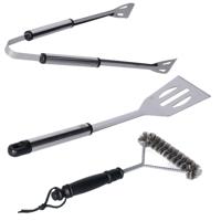 BBQ gereedschapset - 3-delig - tang / spatel / borstel - RVS - 33 cm - barbecueset