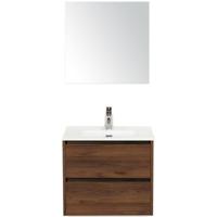 Dante Badmeubelset 60 cm - Walnoot - Keramische Wastafel Wit Cover met Spiegel