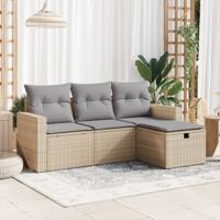 4-delige Loungeset met kussens poly rattan beige