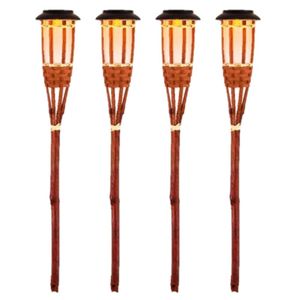 4x Oranje buiten/tuin Led fakkel Bodi solar verlichting 54 cm vlam