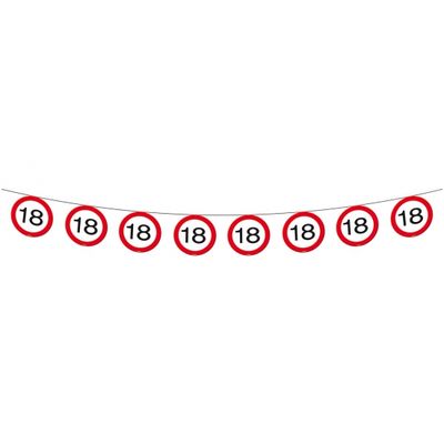 1x Vlaggenlijn versiering 18 jaar verkeersborden 10 meter