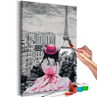 Doe-het-zelf op canvas schilderen - Parijs - Uitzicht op de Eiffeltoren 40x60 ,  Europese kwaliteit, cadeau idee