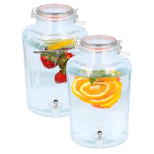 Drank dispenser/limonadetap - 2x - 8 liter - glas - met kraantje