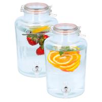 Drank dispenser/limonadetap - 2x - 8 liter - glas - met kraantje - thumbnail