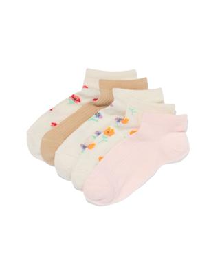 HEMA Dames enkelsokken bloemen - 5 paar beige (beige)