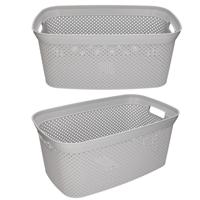 Storage Solutions wasmand - 2x - 35 liter - grijs - 54 x 34 x 23 cm - Kunststof - Draagmand