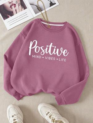 Letter Graphic Thermal Lined Sweatshirt | White Casual Pullover Lilac Purple / S