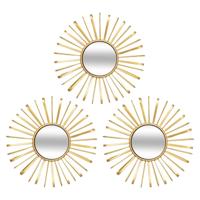 Wandspiegels set 3x stuks Metal Sun - Boho/ibiza stijl - metaal - goud - D24 cm per stuk