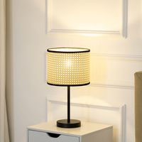 HOMCOM tafellamp in vintage design, lampenkap van rotan, 25 cm x 25 cm x 47 cm, naturel + zwart - thumbnail