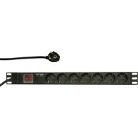 LogiLink PDU7C01 19 inch Stekkerdoos voor patchkast 1 HE Geaarde contactdoos Aluminium profiel, Met schakelaar, Vast inbouw Zwart