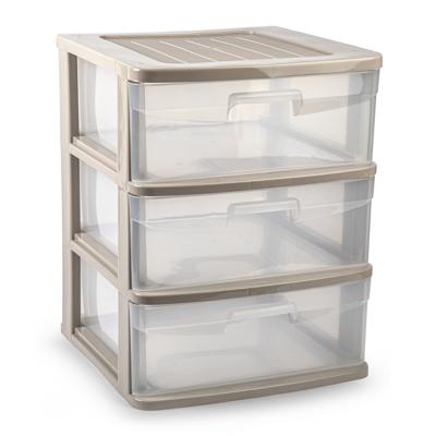Plasticforte Ladeblok/bureau organizer - 3x lades - beige/transparant - L40 x B39 x H49.5 cm