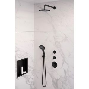 Inbouw Regendouche Set Brauer Black Edition Gebogen Wanduitloop Ronde Hoofddouche 20 cm Met Twee Stopkranen en Handdouche 3 Standen Mat Zwart Brauer