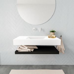 Aqua Splash Badkamermeubel AQS Ibiza 100 cm met Mat Zwart Planchet Solid Surface Wastafel Mat Wit - Badmeubel Ibiza 100 cm Solid Surface Planchet Mat