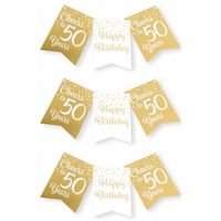 Paperdreams Verjaardag Vlaggenlijn 50 jaar - 3x - Gerecycled karton - wit/goud - 600 cm - Vlaggenlijnen