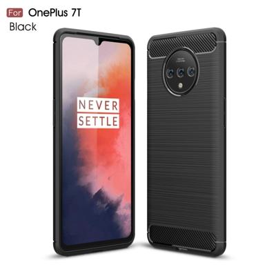 Voor Oneplus 7T geborsteld textuur koolstofvezel TPU case (zwart)