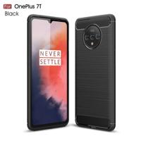 Voor Oneplus 7T geborsteld textuur koolstofvezel TPU case (zwart)