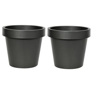 Plantenpot/bloempot - 2x - kunststof - zwart - Tuin buiten - D25 x H22 cm