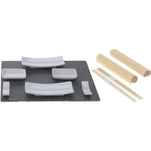 Sushi diner set - 11-delig - leisteen - porselein - complete set voor 2 personen