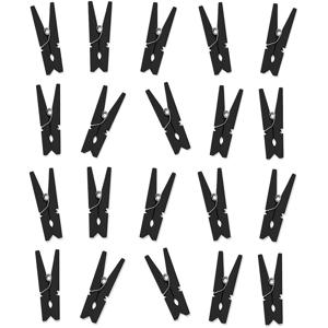 Hobby mini knijpertjes - 20x stuks - van hout / metaal - zwart - 3,5 cm