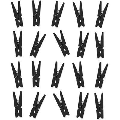 Hobby mini knijpertjes - 20x stuks - van hout / metaal - zwart - 3,5 cm