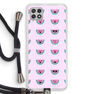 Smiley watermeloenprint: Samsung Galaxy A22 4G Transparant Hoesje met koord