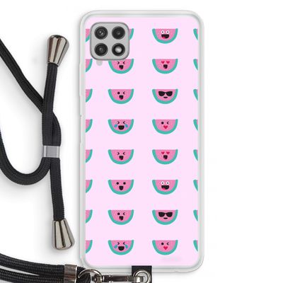 Smiley watermeloenprint: Samsung Galaxy A22 4G Transparant Hoesje met koord