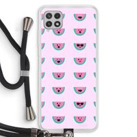 Smiley watermeloenprint: Samsung Galaxy A22 4G Transparant Hoesje met koord