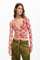 Gerimpeld T-shirt met halslijn - RED - XL