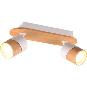 LED Plafondspot - Trion Arnia - GU10 Fitting - 2-lichts - Rond - Hout/Wit - Natuurhout